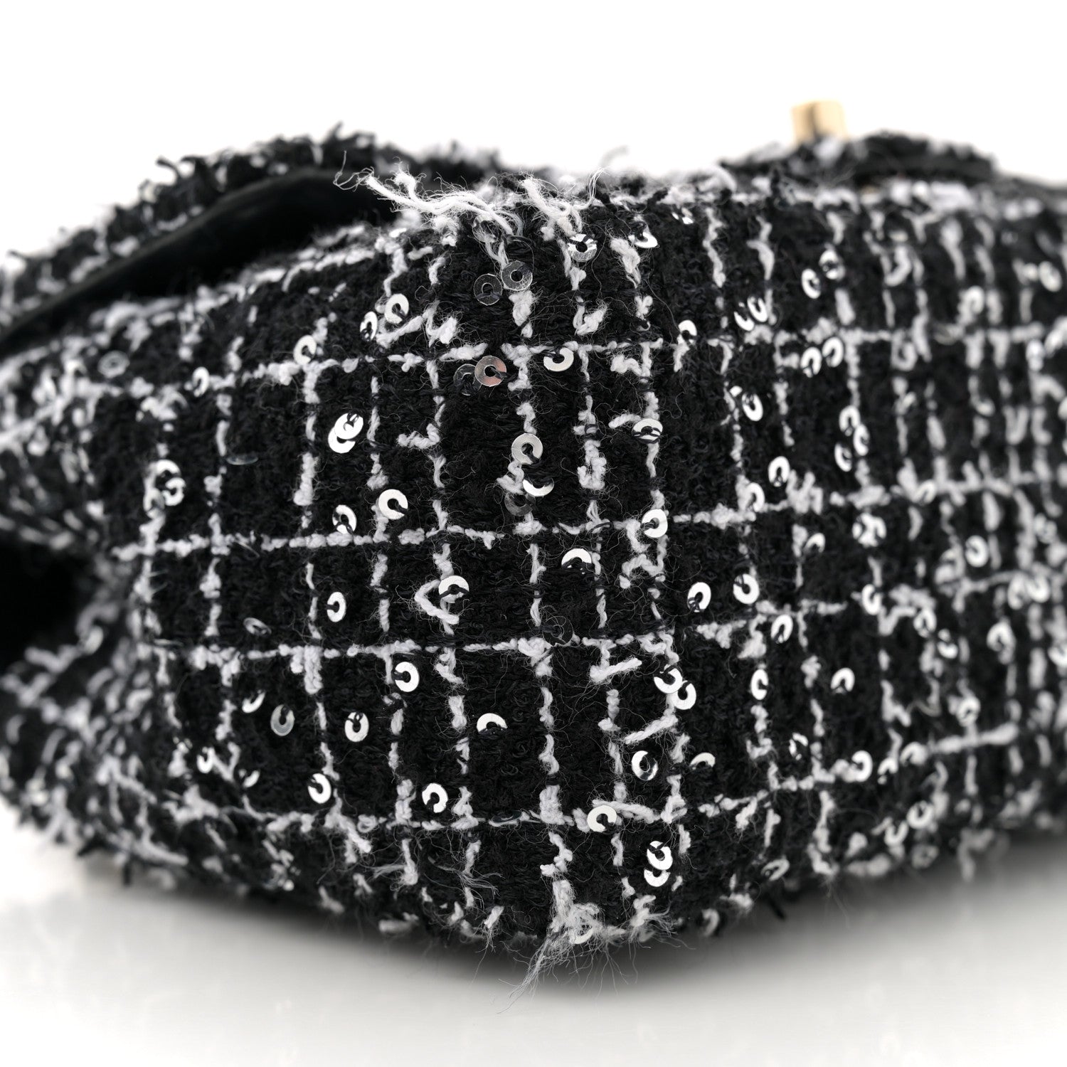 Tweed Quilted Mini Top Handle Rectangular Flap Black White