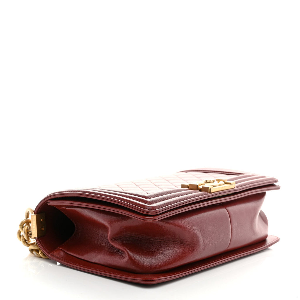 Lambskin Quilted Medium Boy Flap Dark Red