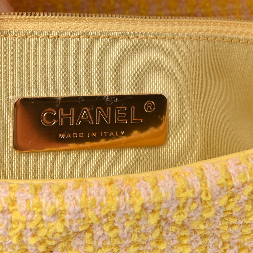 Tweed Quilted Large Chanel 19 Flap Yellow