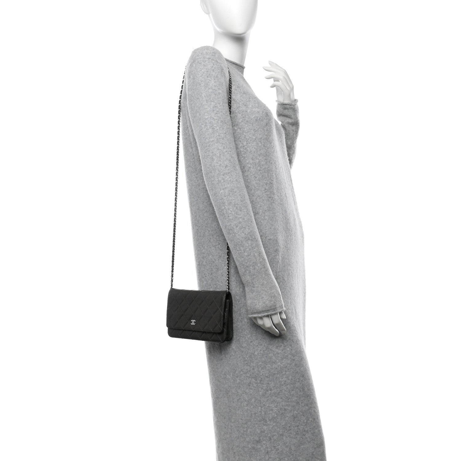 Caviar Quilted Wallet On Chain WOC Dark Grey