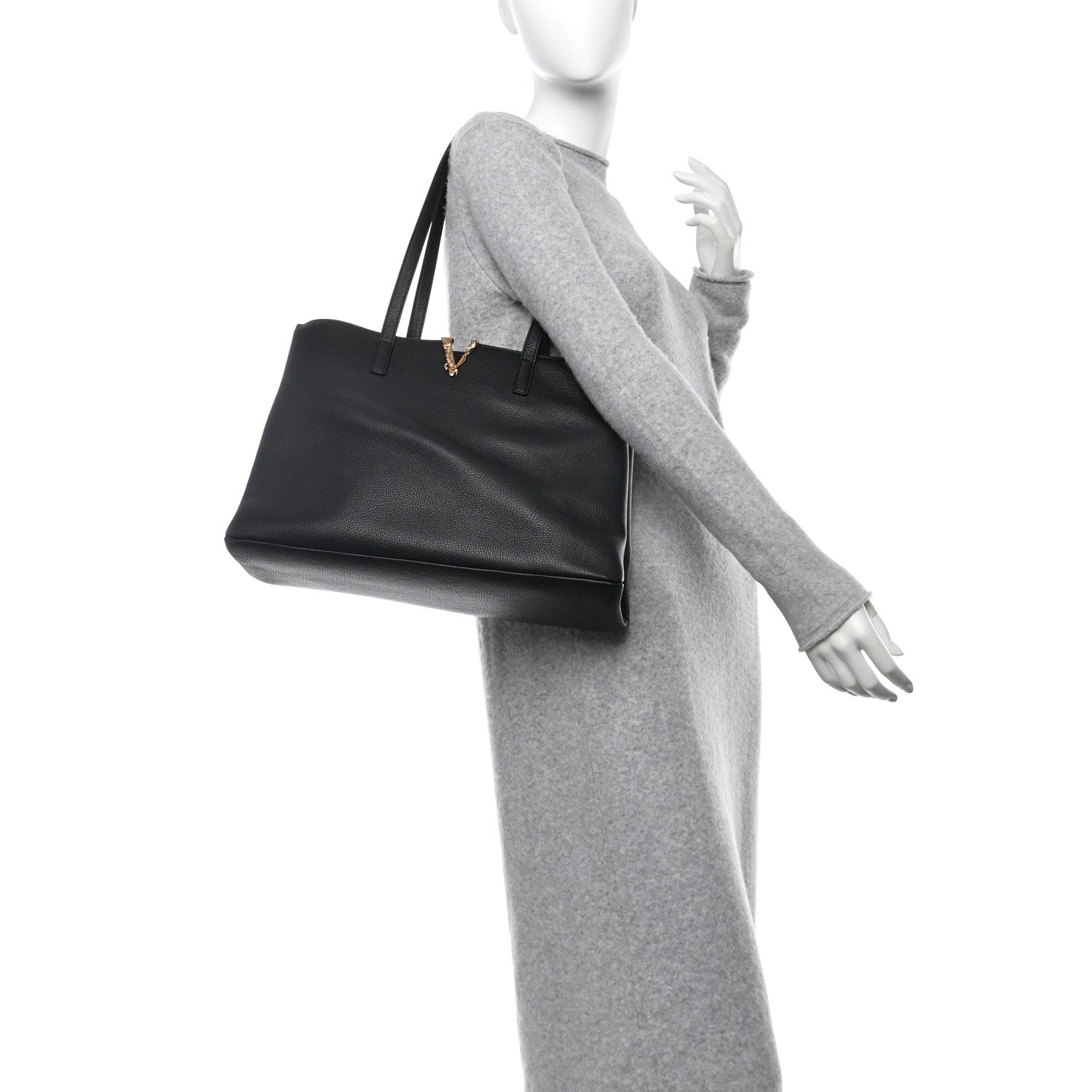 Grained Calfskin Virtus V Tote Black