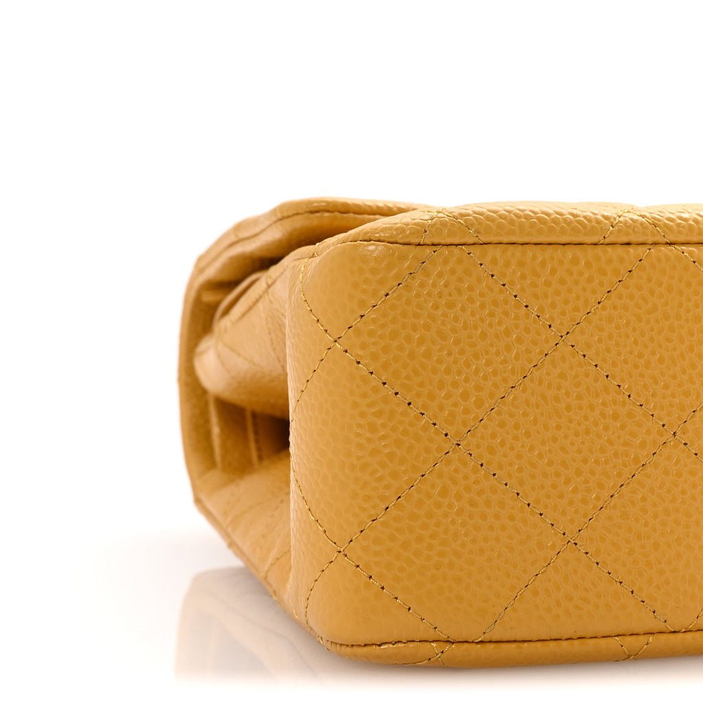 Caviar Quilted Medium Double Flap Yellow