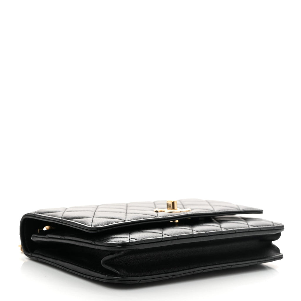 Lambskin Quilted Trendy CC Wallet On Chain WOC Black