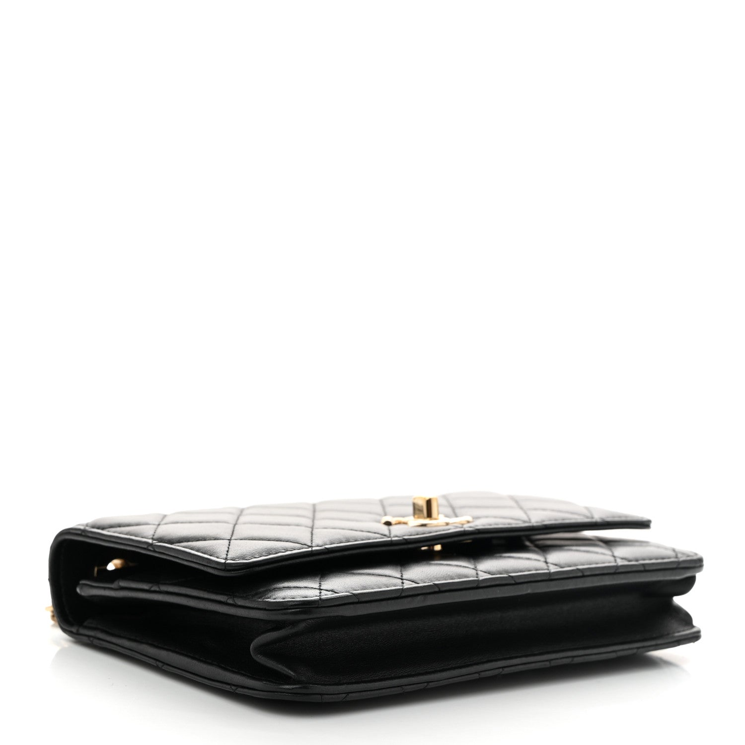 Lambskin Quilted Trendy CC Wallet On Chain WOC Black