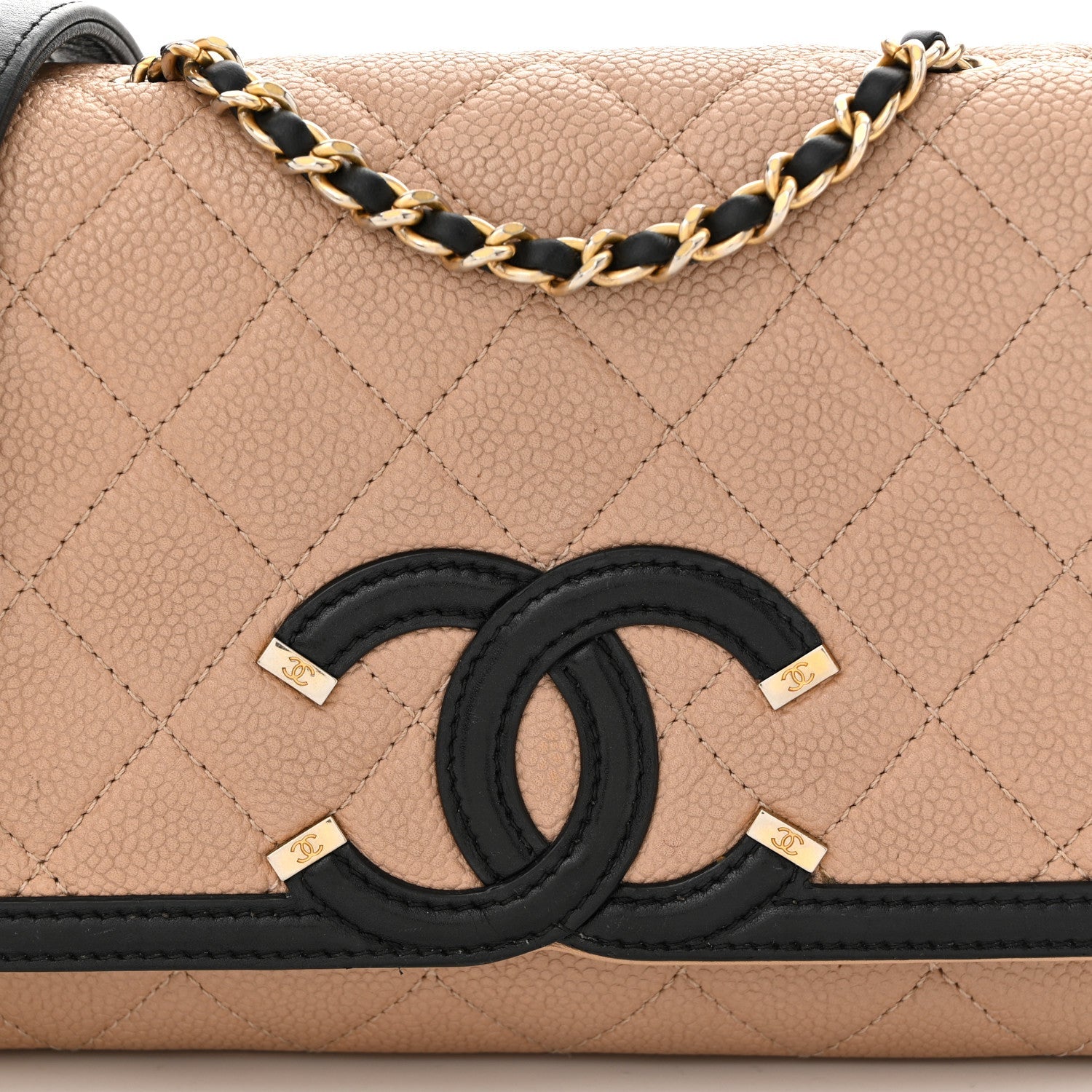 Caviar Quilted Small CC Filigree Flap Beige Black