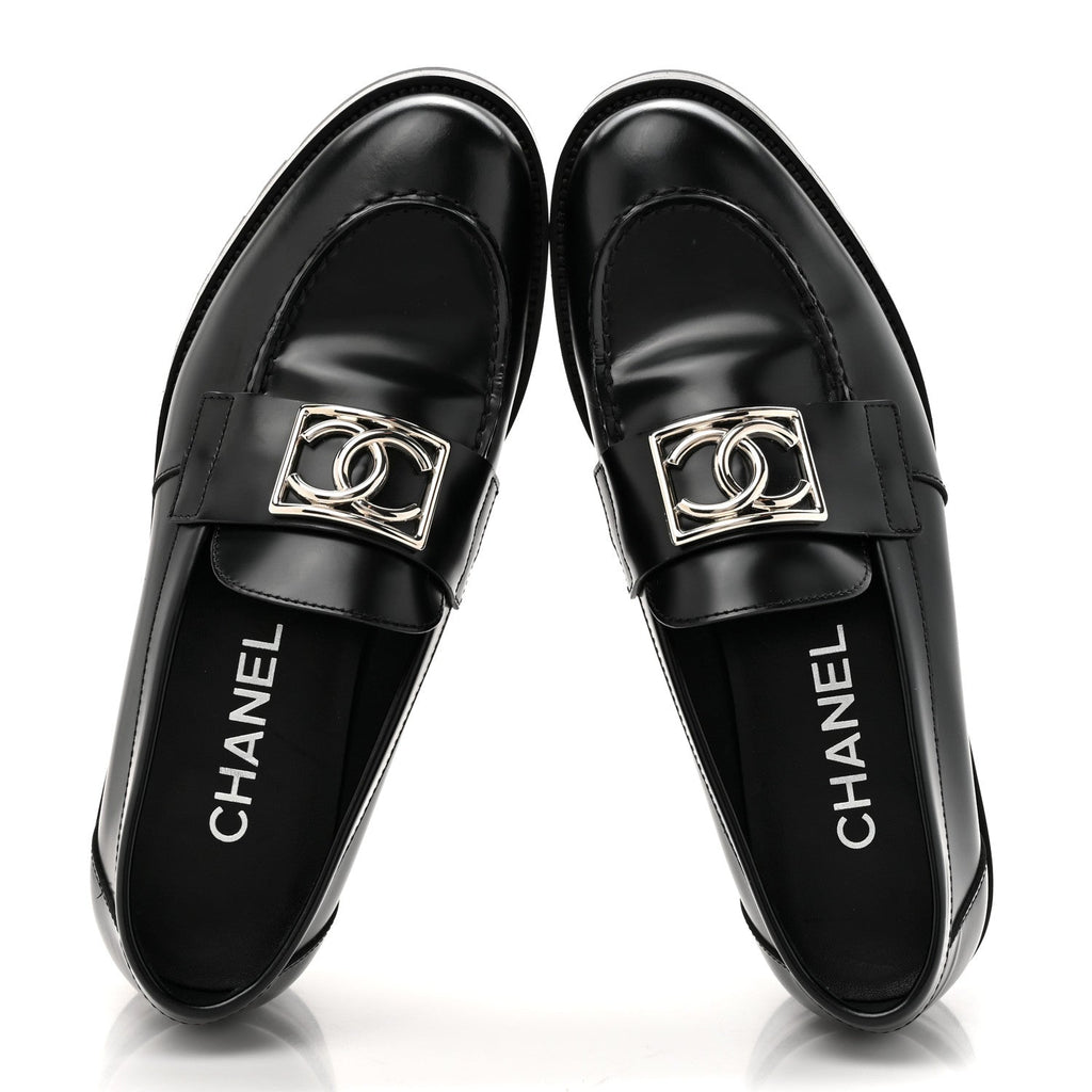 Calfskin Metal CC Loafers 37.5 Black