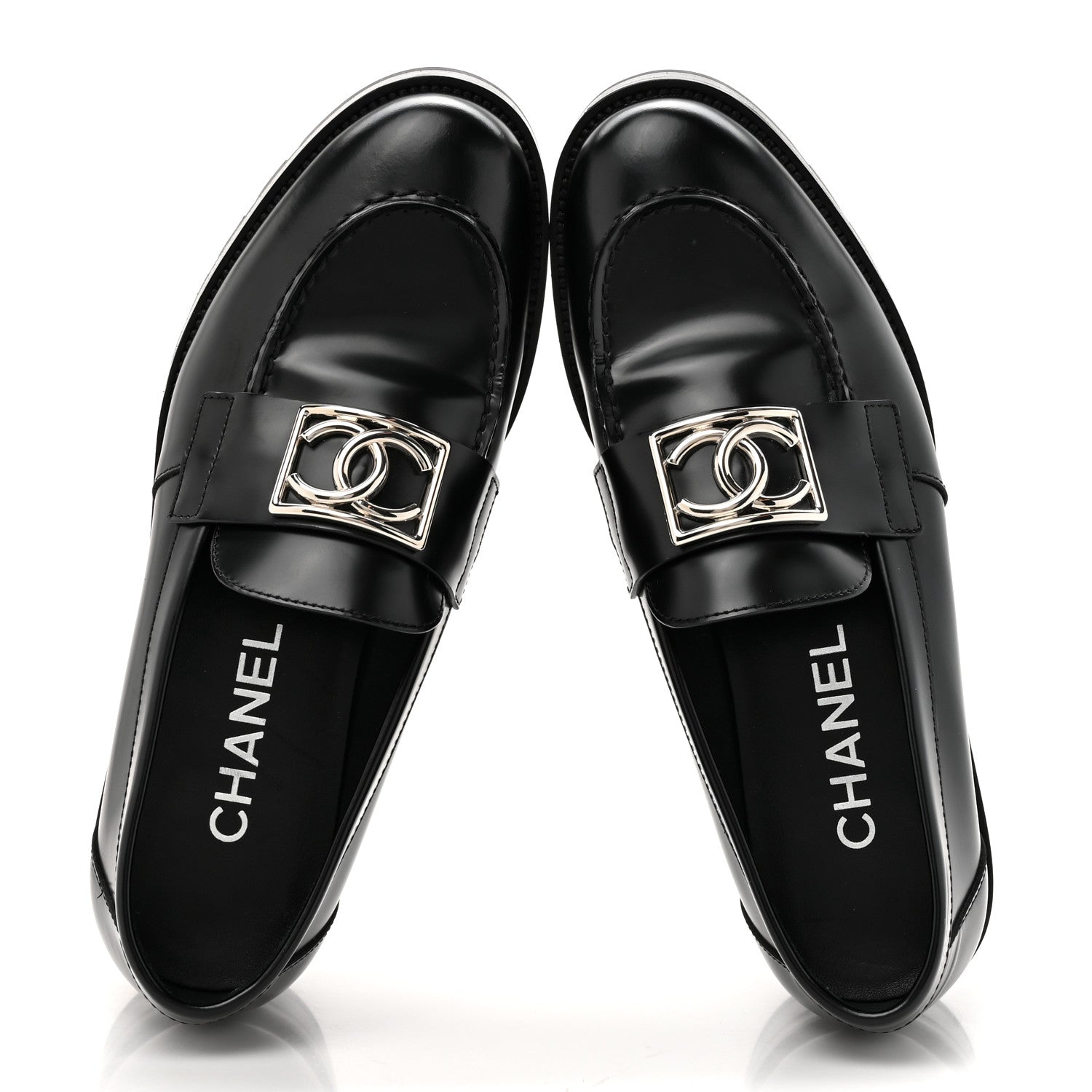 Calfskin Metal CC Loafers 37.5 Black