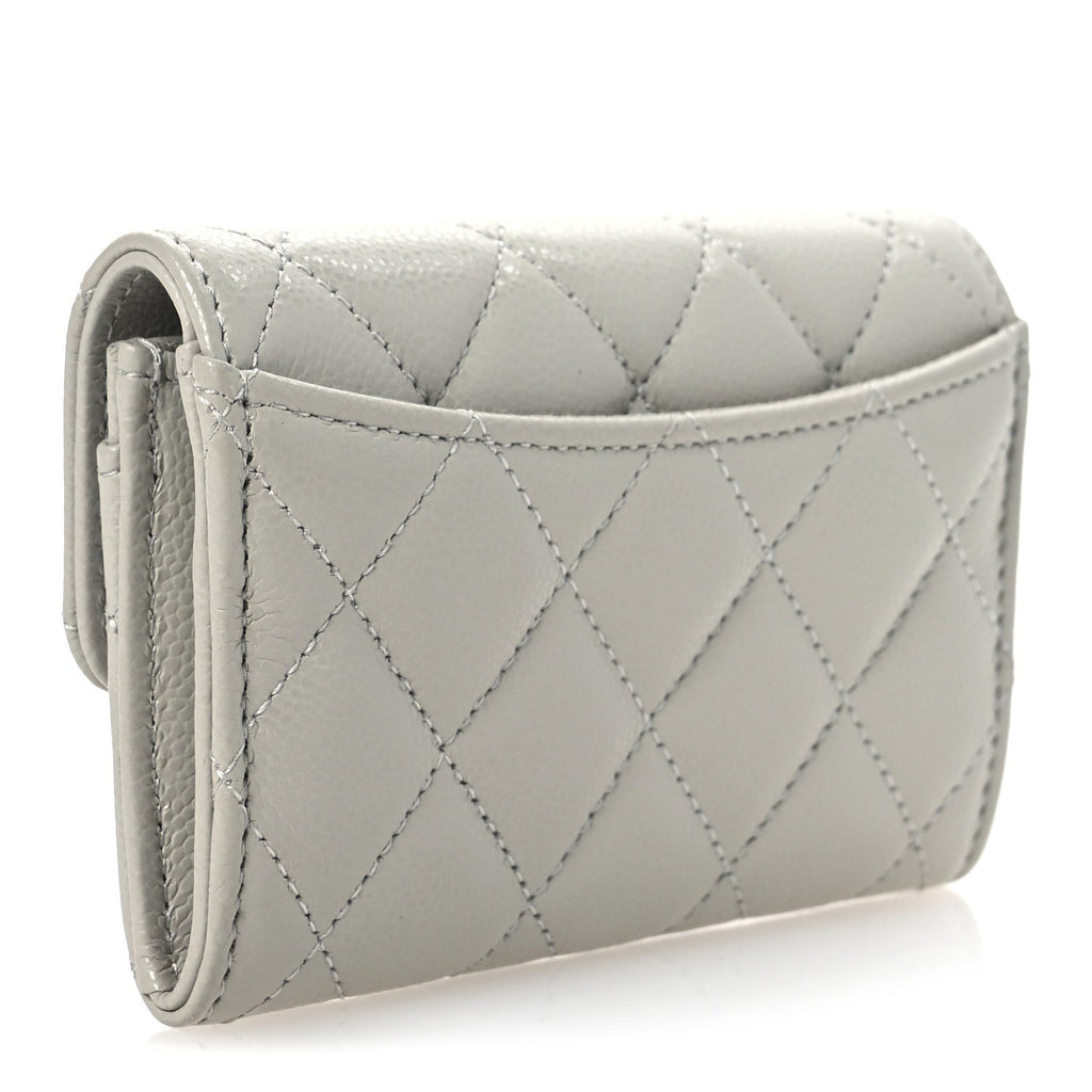 Caviar Quilted Flap  Holder Wallet Grey