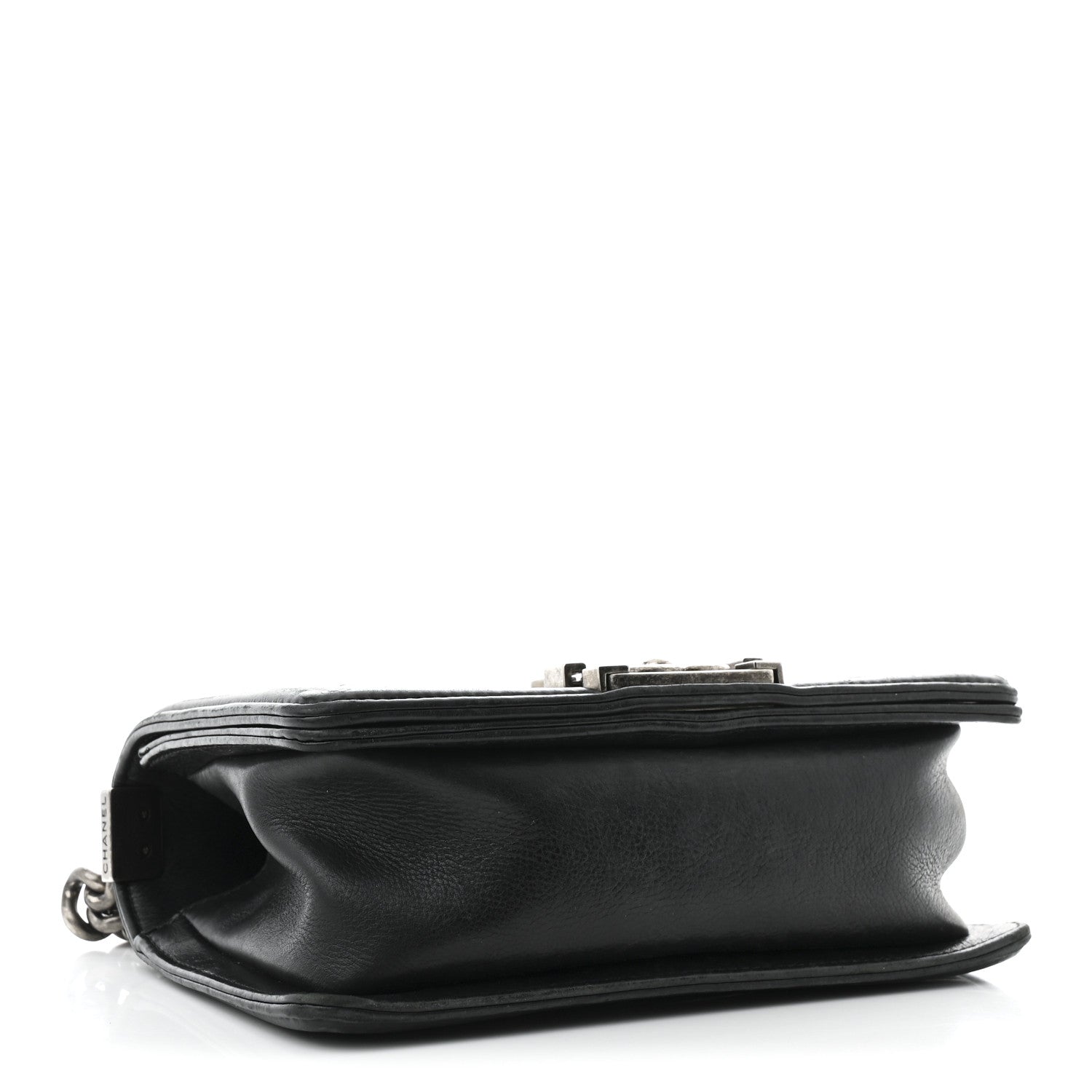 Calfskin Double Stitch Small Boy Flap Black