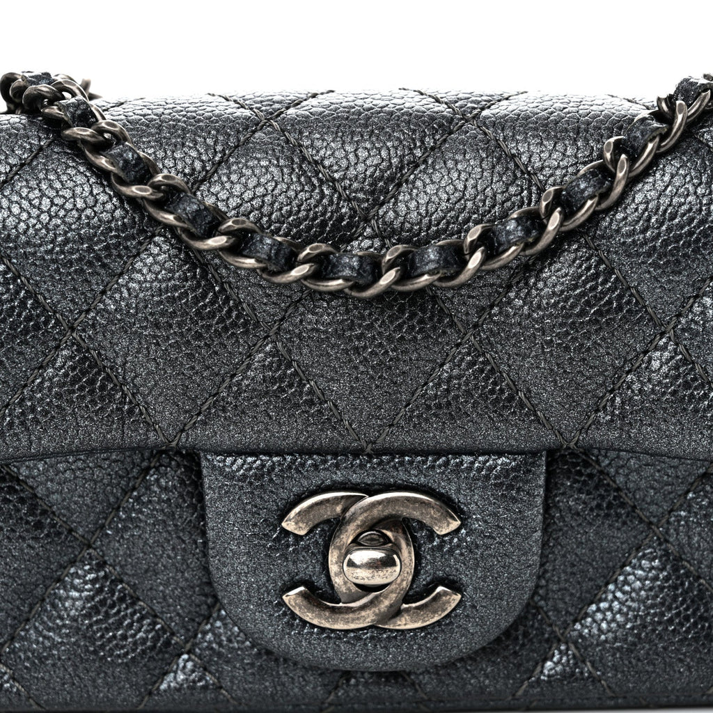 Metallic Caviar Quilted Extra Mini Flap Dark Grey