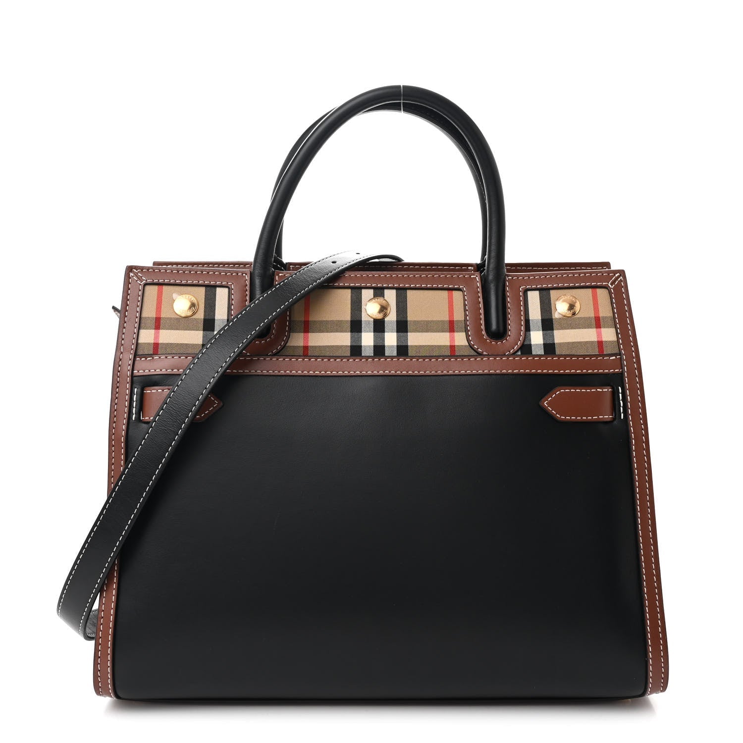 Calfskin Vintage Check Small Two Handle Title Bag Black