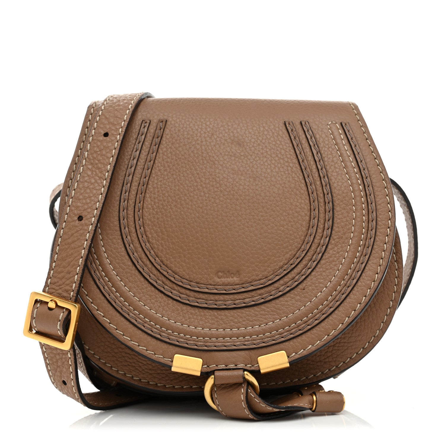 Grained Calfskin Small Marcie Saddle Bag Nut