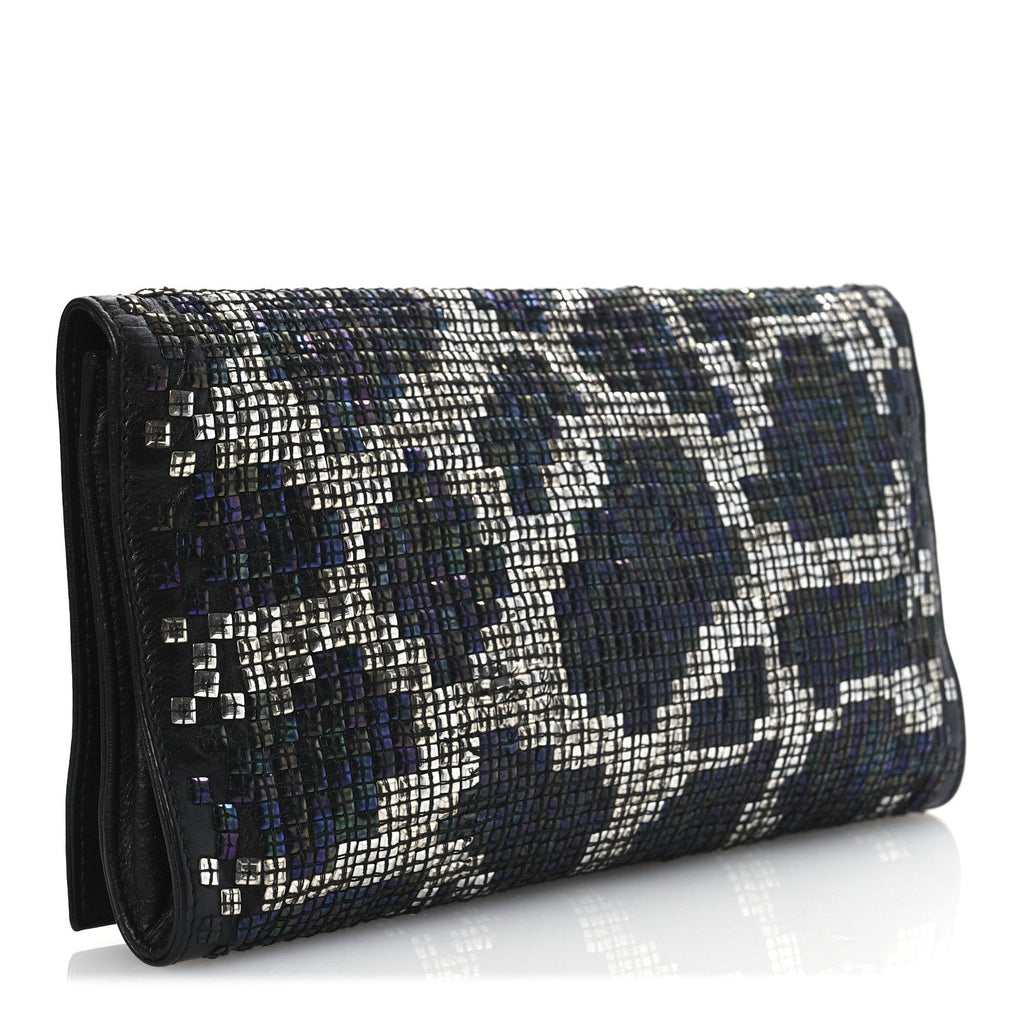Calfskin Studded Evening Clutch  Black Silver