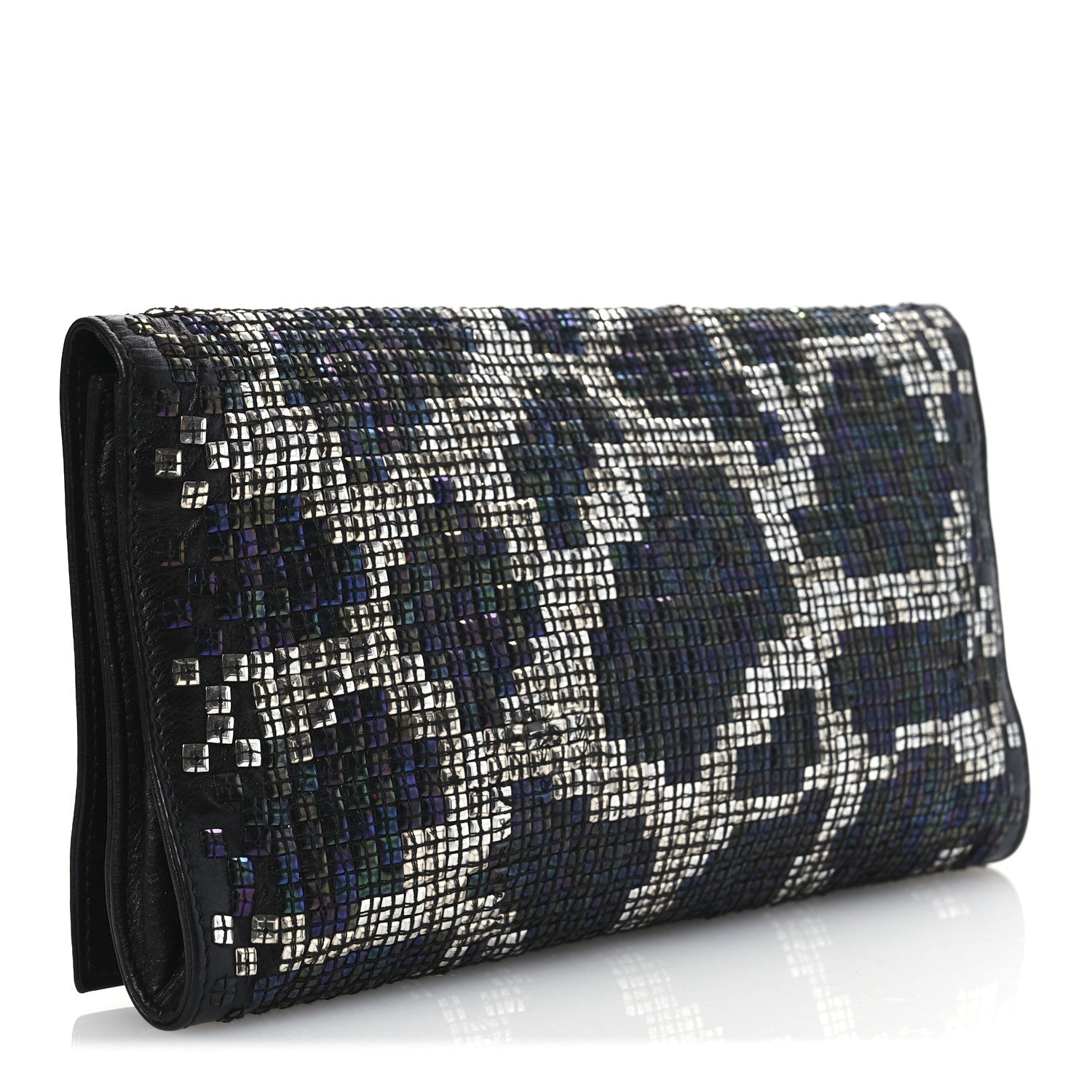 Calfskin Studded Evening Clutch  Black Silver