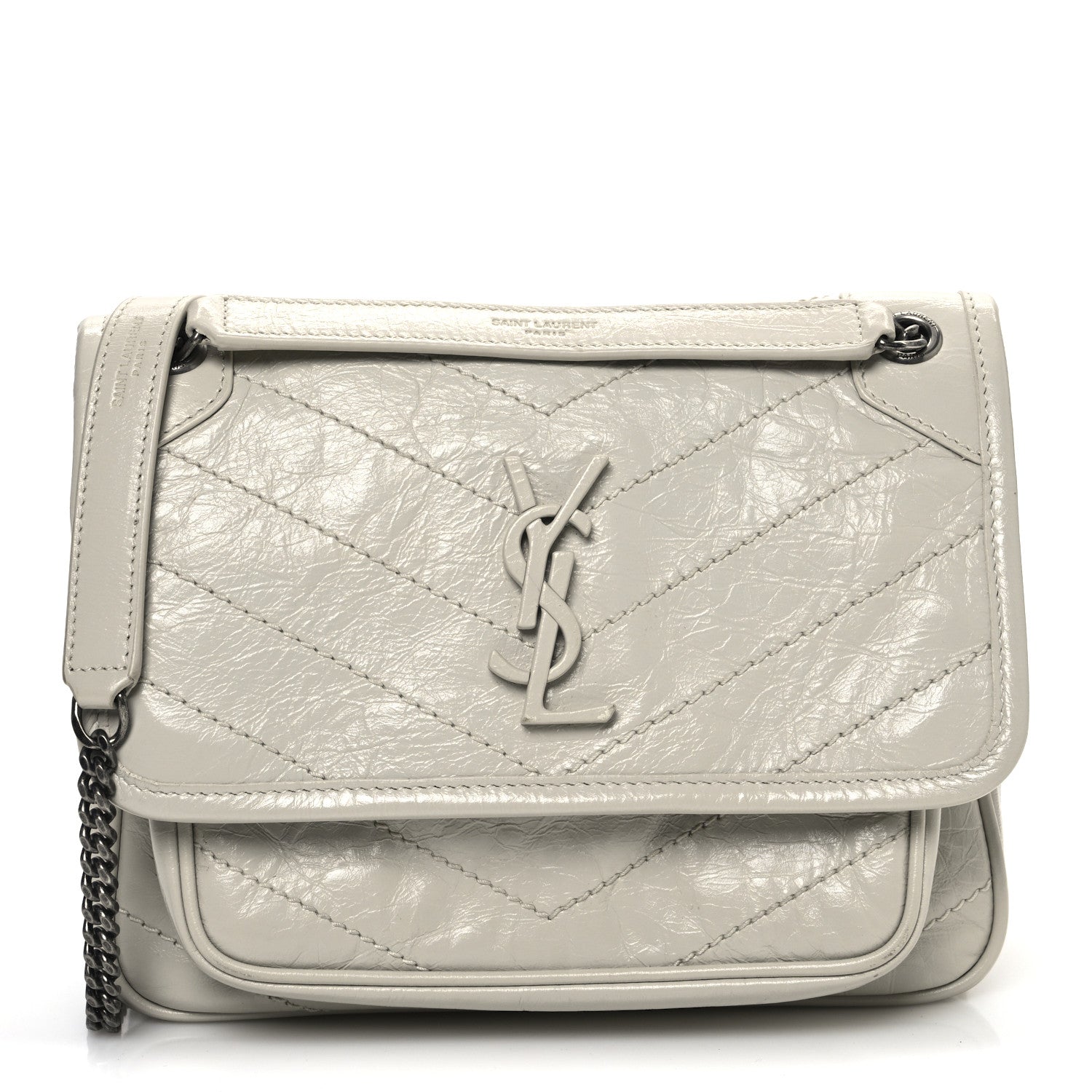Crinkled Calfskin Matelasse Monogram Baby Niki Chain Satchel Blanc Vintage