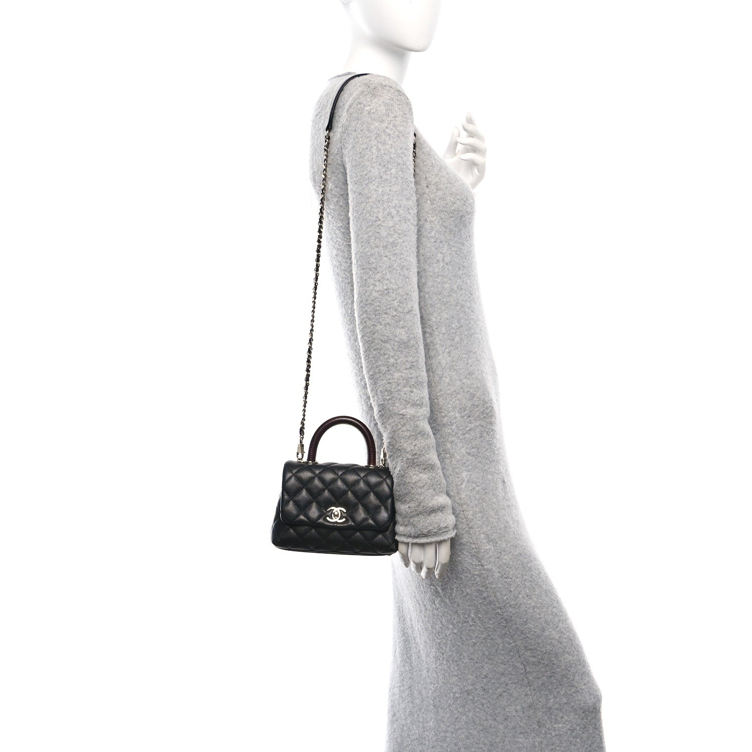Caviar Lizard Embossed Quilted Extra Mini Coco Handle Flap Black