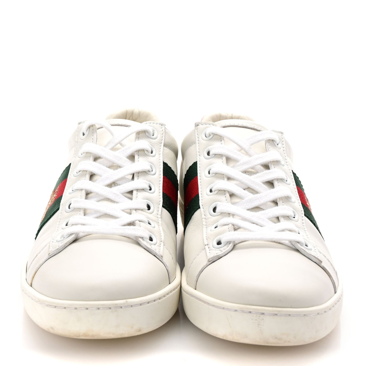 Calfskin Ayers Bee Embroidered Womens Ace Sneakers 36 White Green