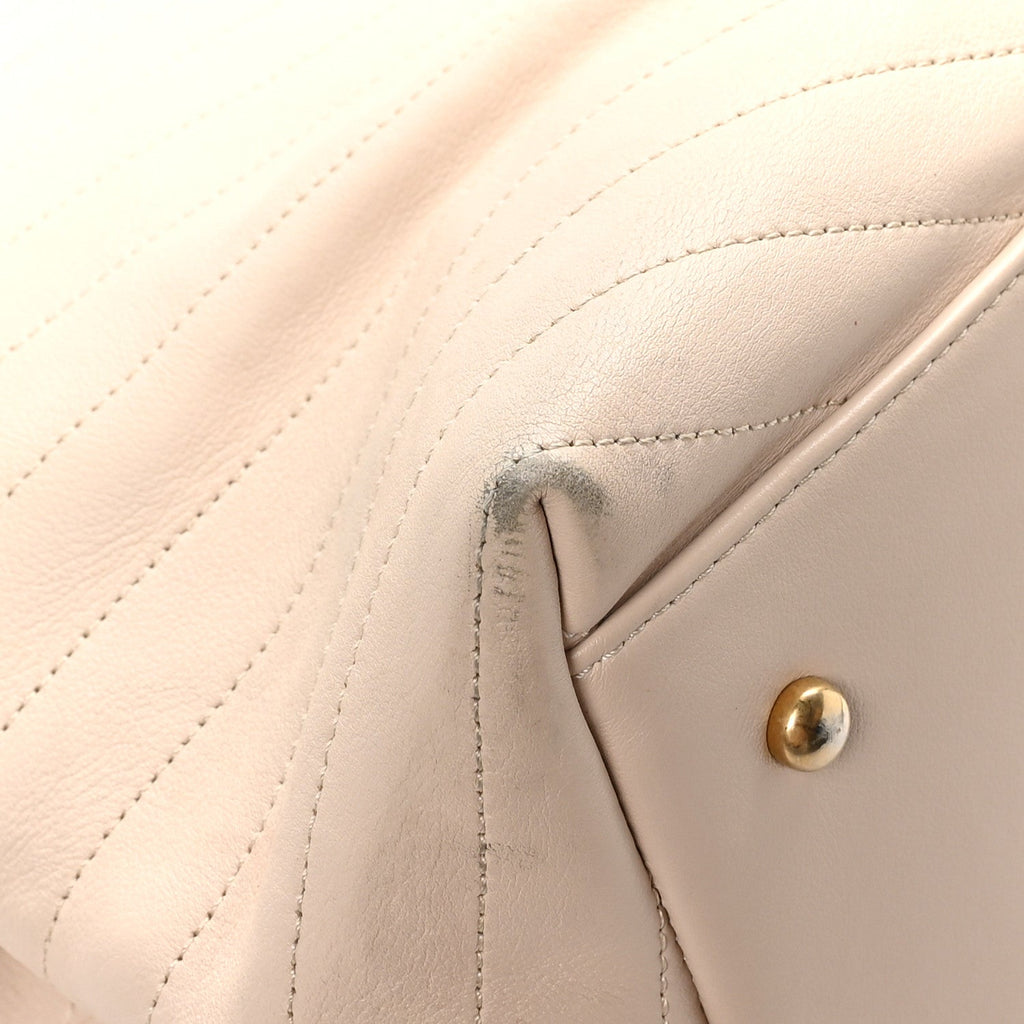 Calfskin Elaphe Stitched Large Chevron Chic Shopping Bag Beige