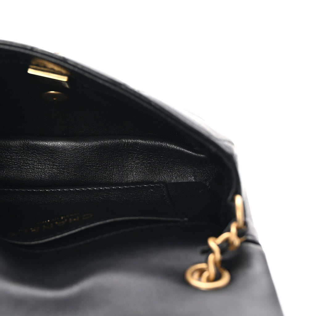 Lambskin Quilted Mini Heart Charms Flap Black