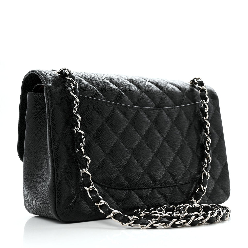 Caviar Quilted Jumbo Double Flap Black