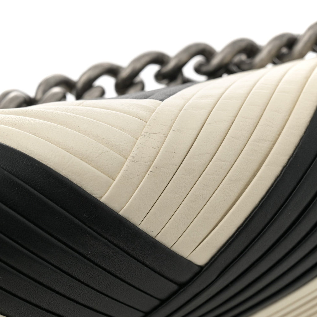 Calfskin Pleated Medium Boy In Rome Flap Black White