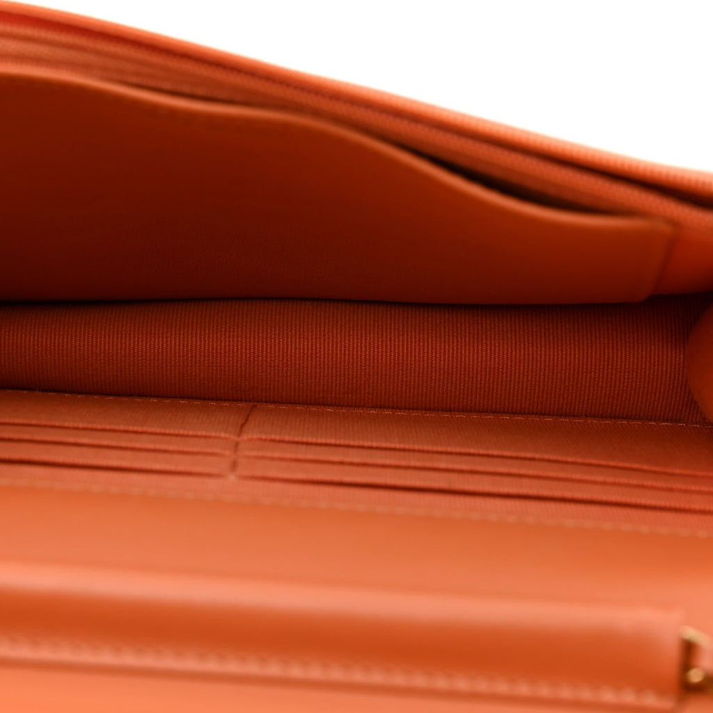Lambskin Quilted Studded CC Wallet On Chain WOC Orange