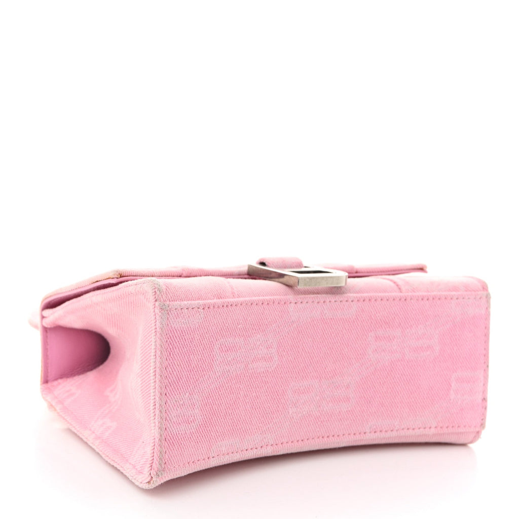 Washed Denim BB Monogram Hourglass Top Handle Bag XS Pink