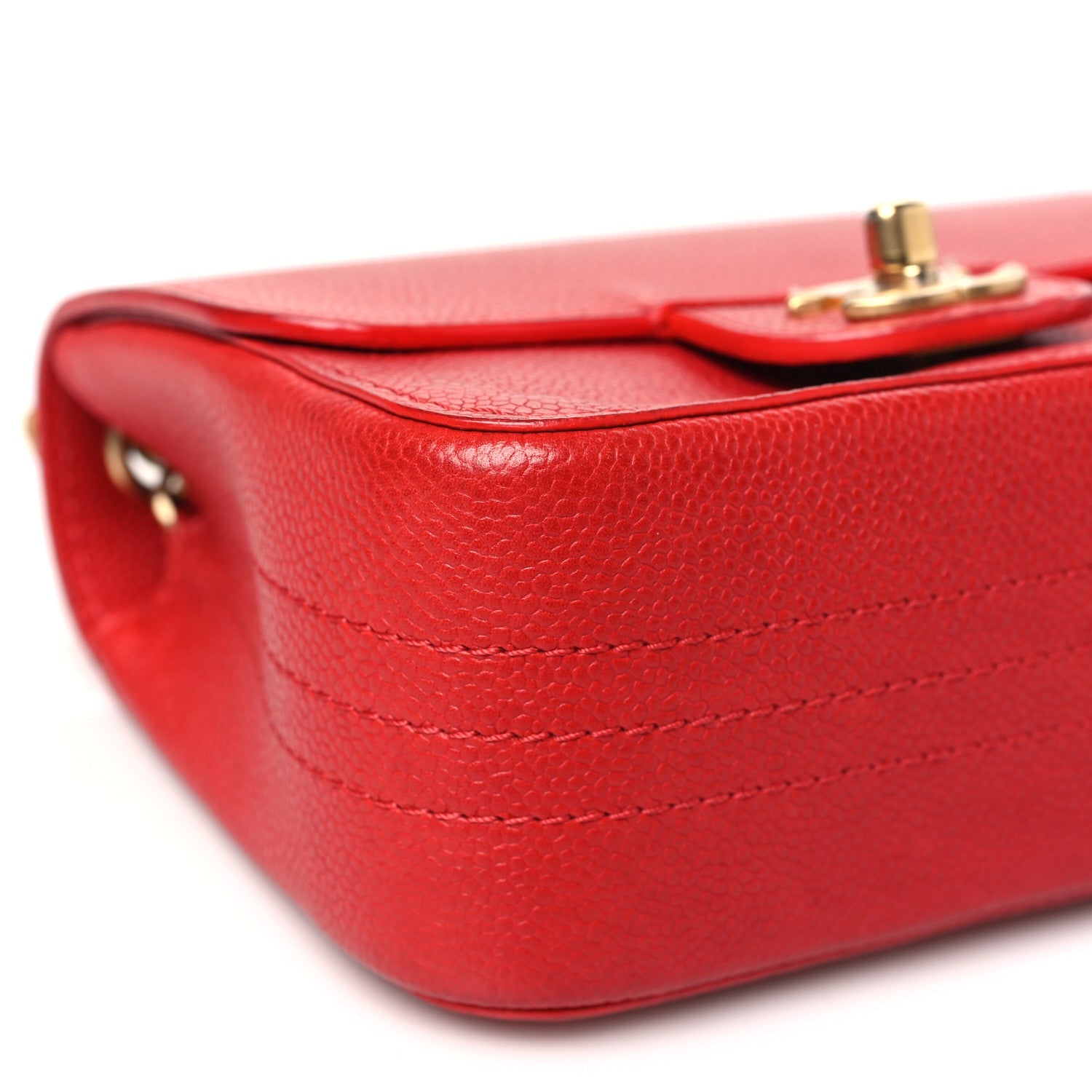 Grained Calfskin Mini Square Classic Pure Flap Red