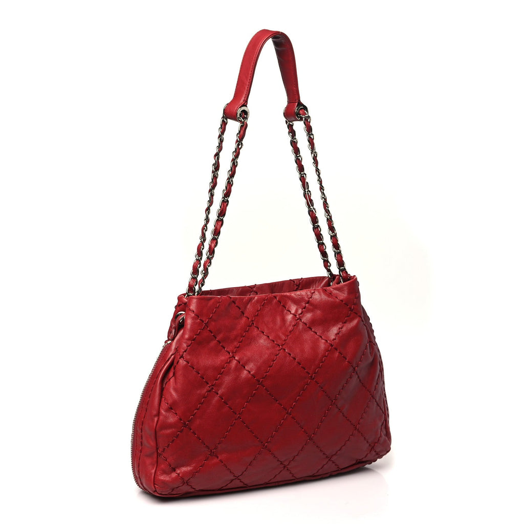 Lambskin Stitched Expandable Tote Red