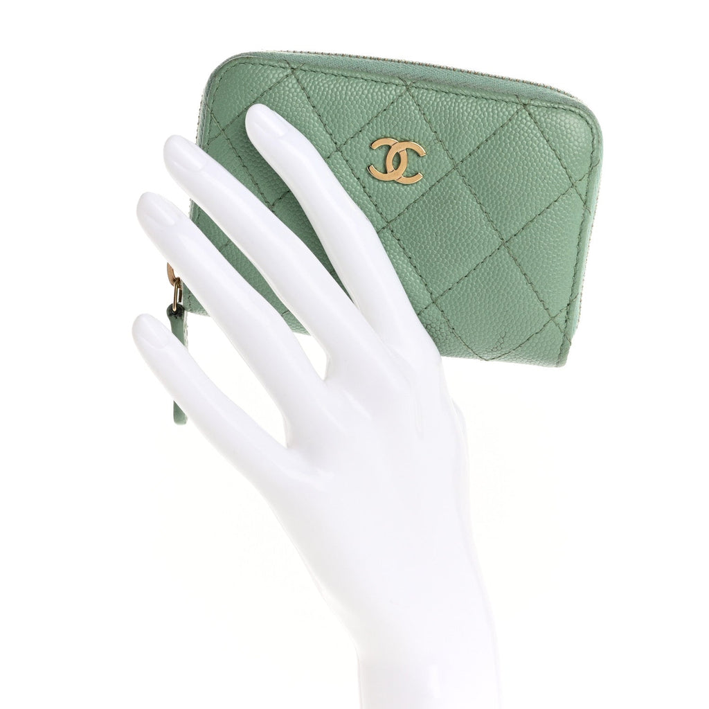 Caviar Quilted Zip Coin Purse Light Green