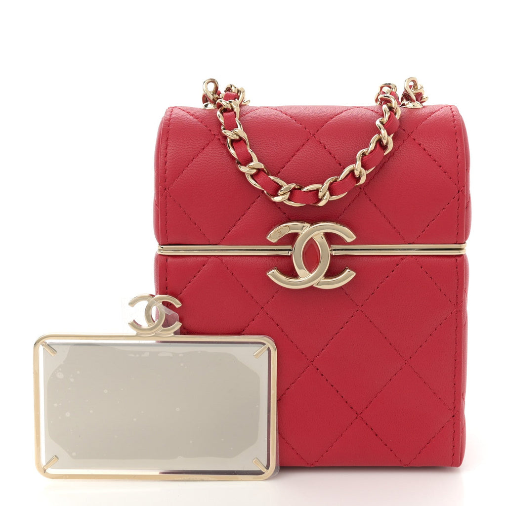 Lambskin Quilted Small Box With Chain Red