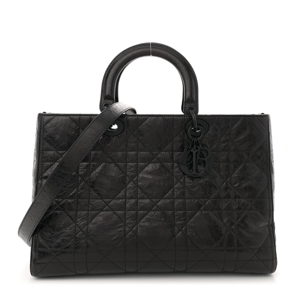 Crinkled Calfskin Large Lady D-Sire Tote Black