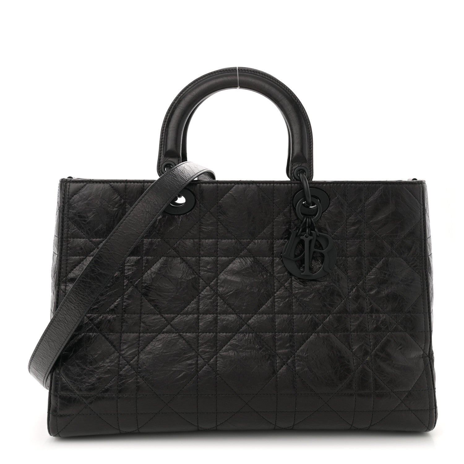 Crinkled Calfskin Large Lady D-Sire Tote Black
