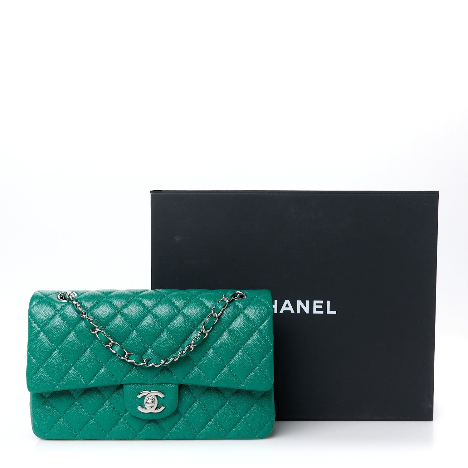 Caviar Quilted Medium Double Flap Green