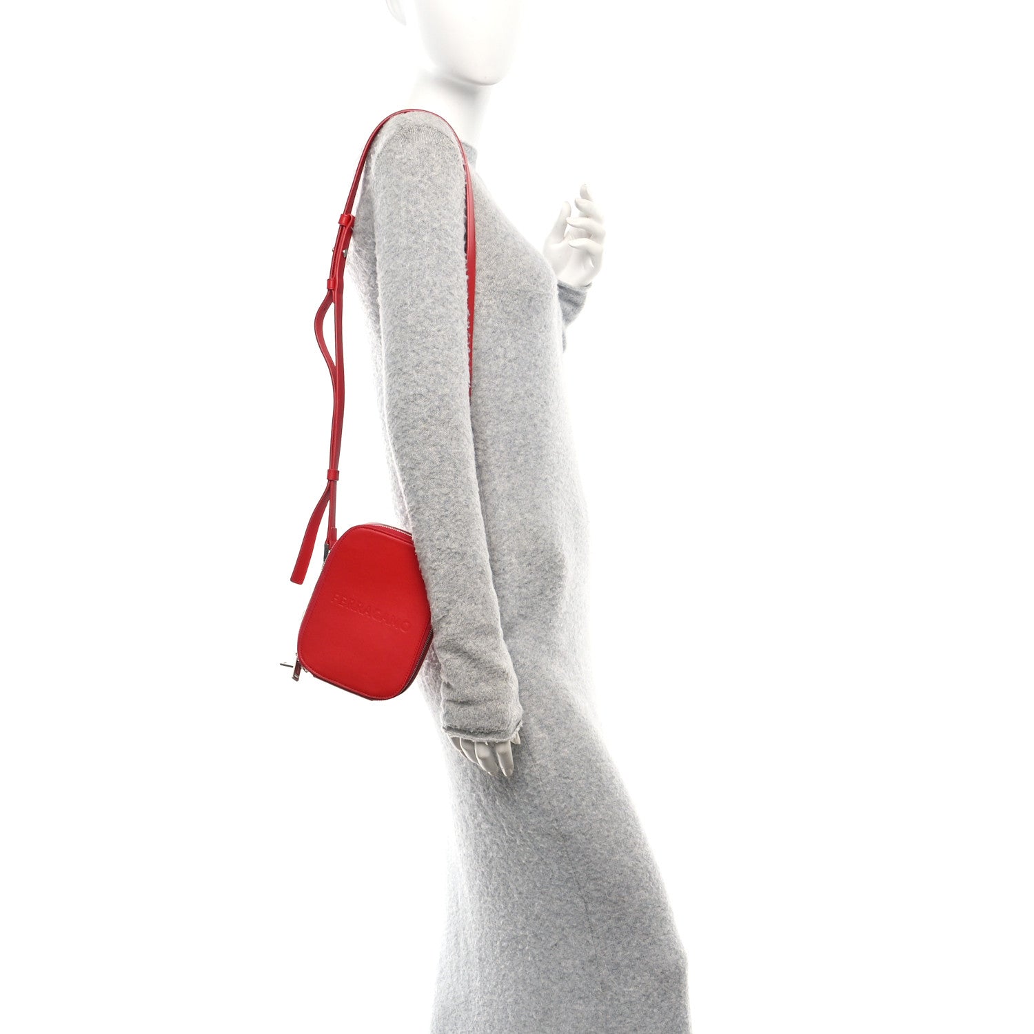 Calfskin Logo Embossed Crossbody Bag Flame Red