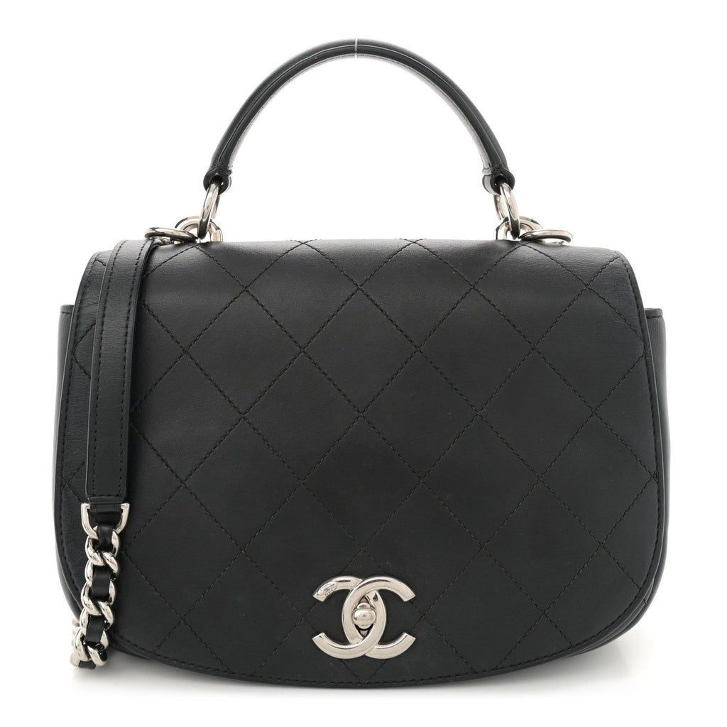 Calfskin Stitched Ring My Bag Flap Crossbody Bag Black