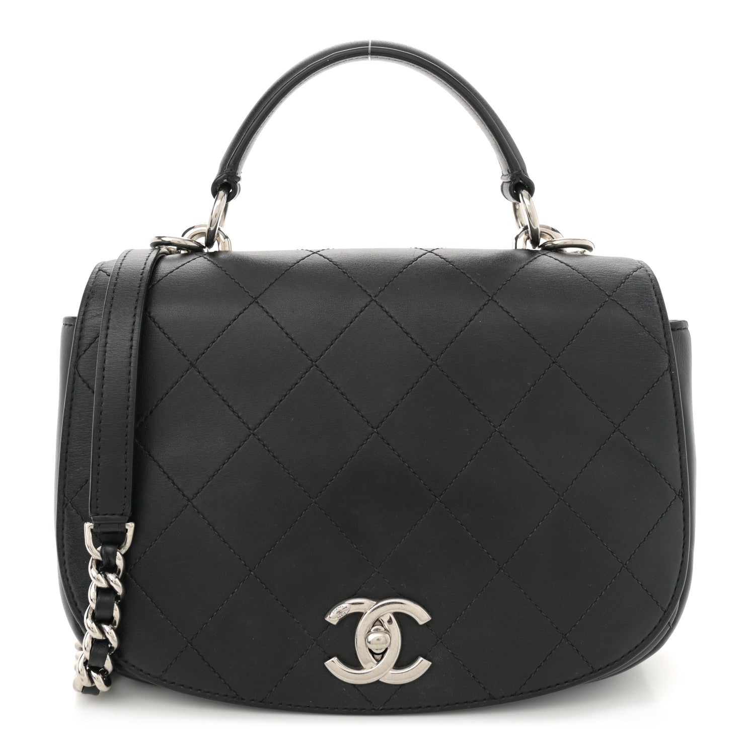 Calfskin Stitched Ring My Bag Flap Crossbody Bag Black