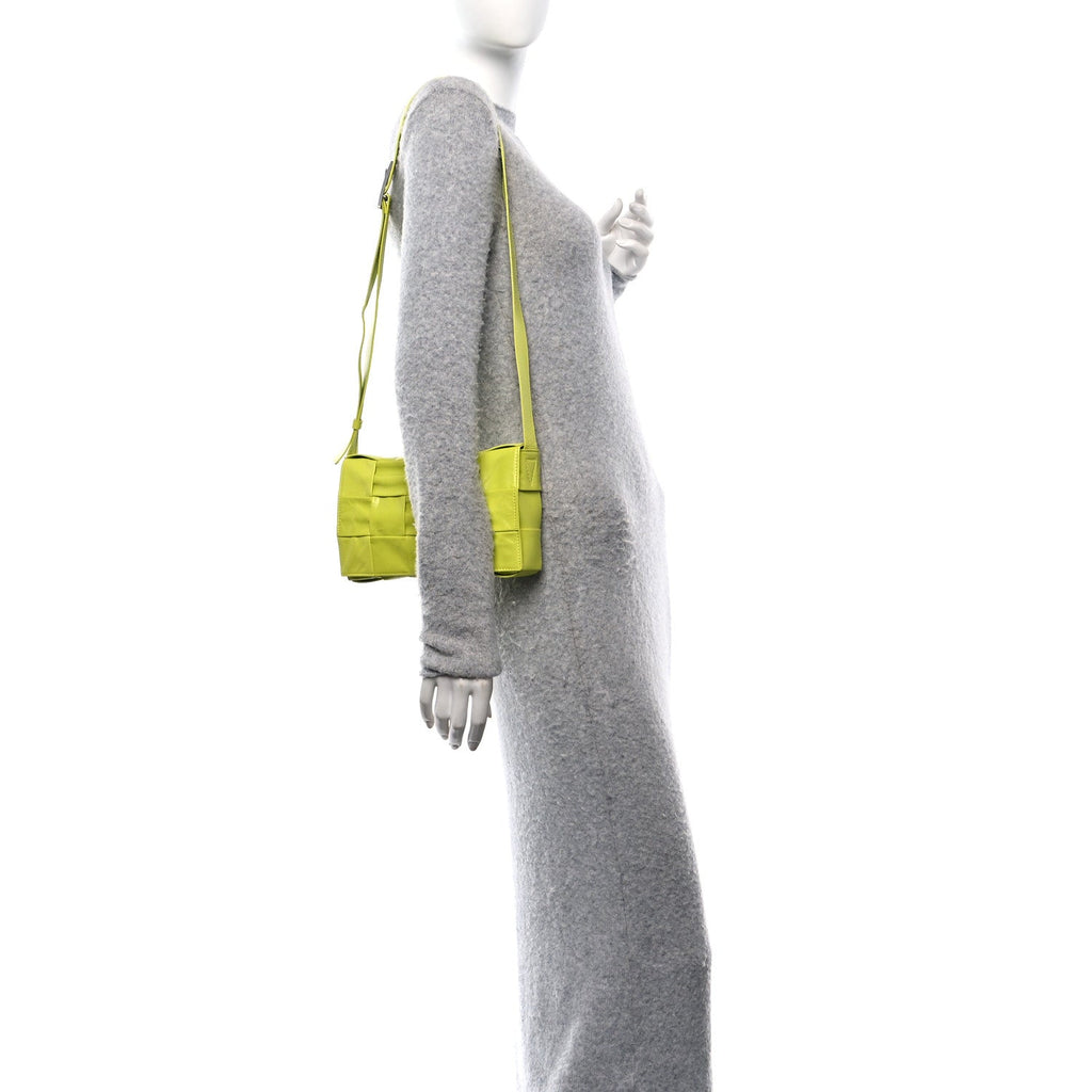 Paper Calfskin Maxi Intreccio Small Cassette Crossbody Bag Kiwi