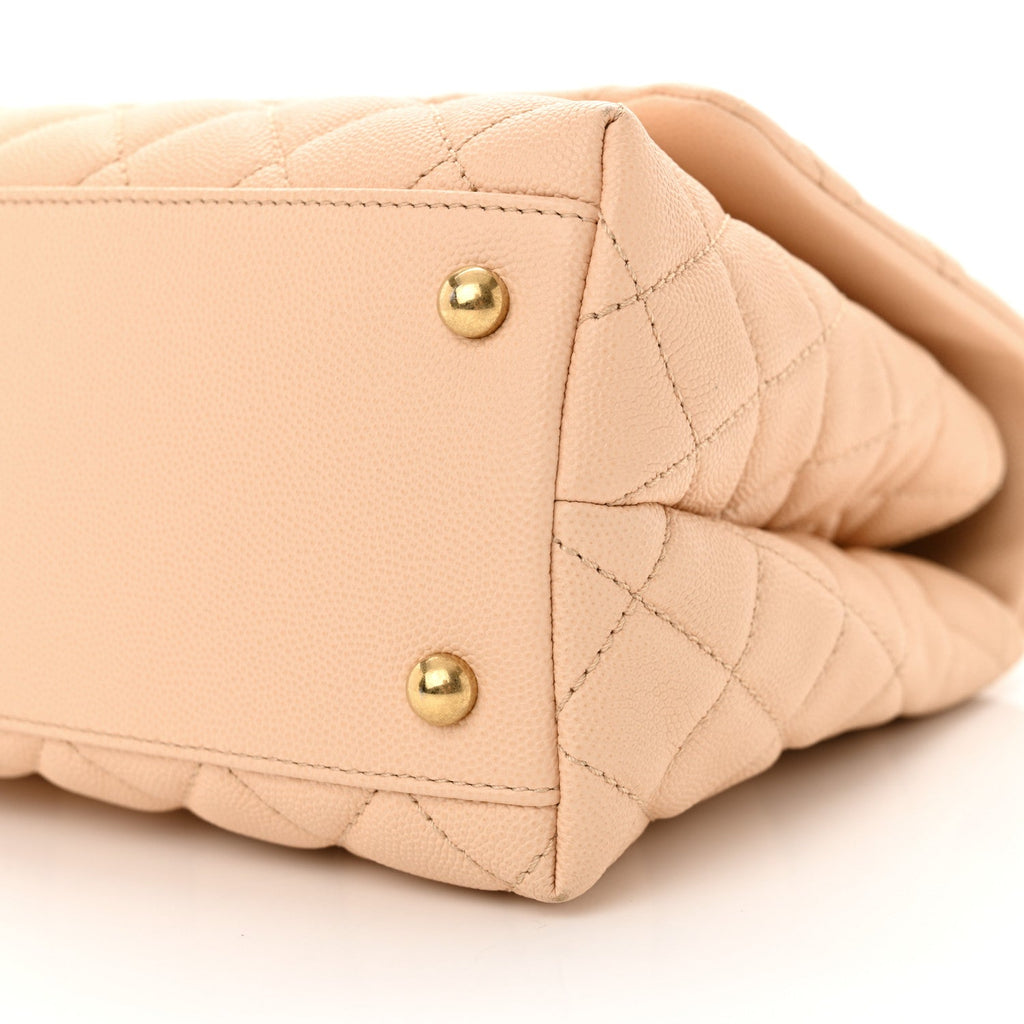 Caviar Quilted Small Coco Handle Flap Beige