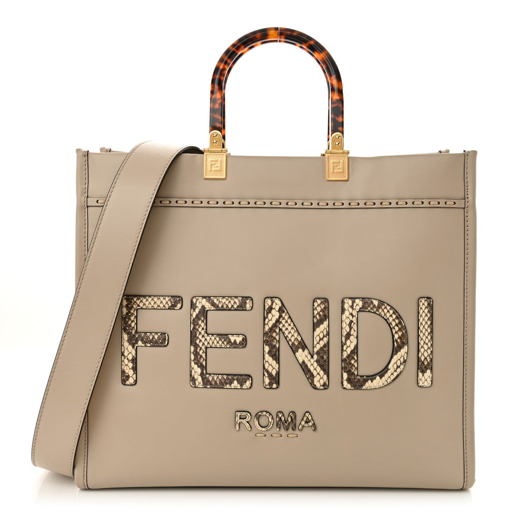 Vitello King Plexiglass Elaphe Python Print Logo Medium Fendi Sunshine Shopper Tote Tartufo Daisy Roccia