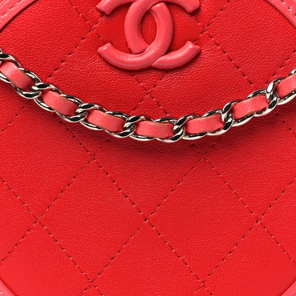 Calfskin Quilted Bi-Color CC Round Clutch With Chain Pink Red