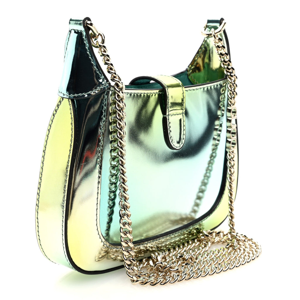 Piuma Shade Lux Mirrored Calfskin Mini Jackie Notte Bag Glacial Yellow Silver
