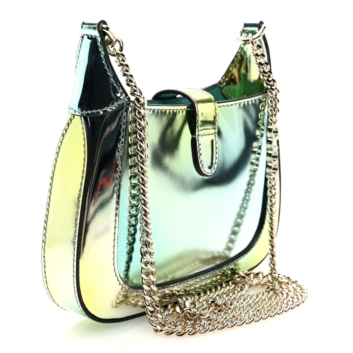 Piuma Shade Lux Mirrored Calfskin Mini Jackie Notte Bag Glacial Yellow Silver