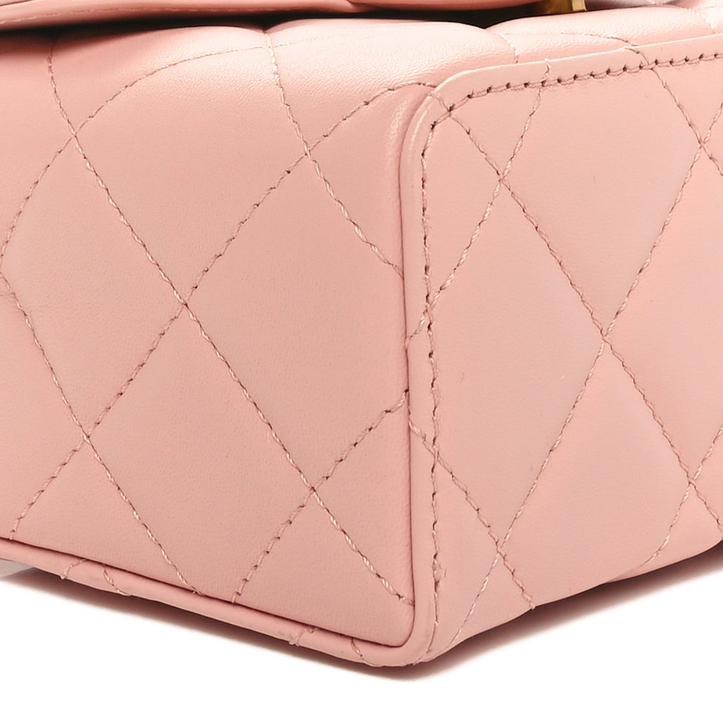 Lambskin Handle Crush Top Handle Flap Bag Pink