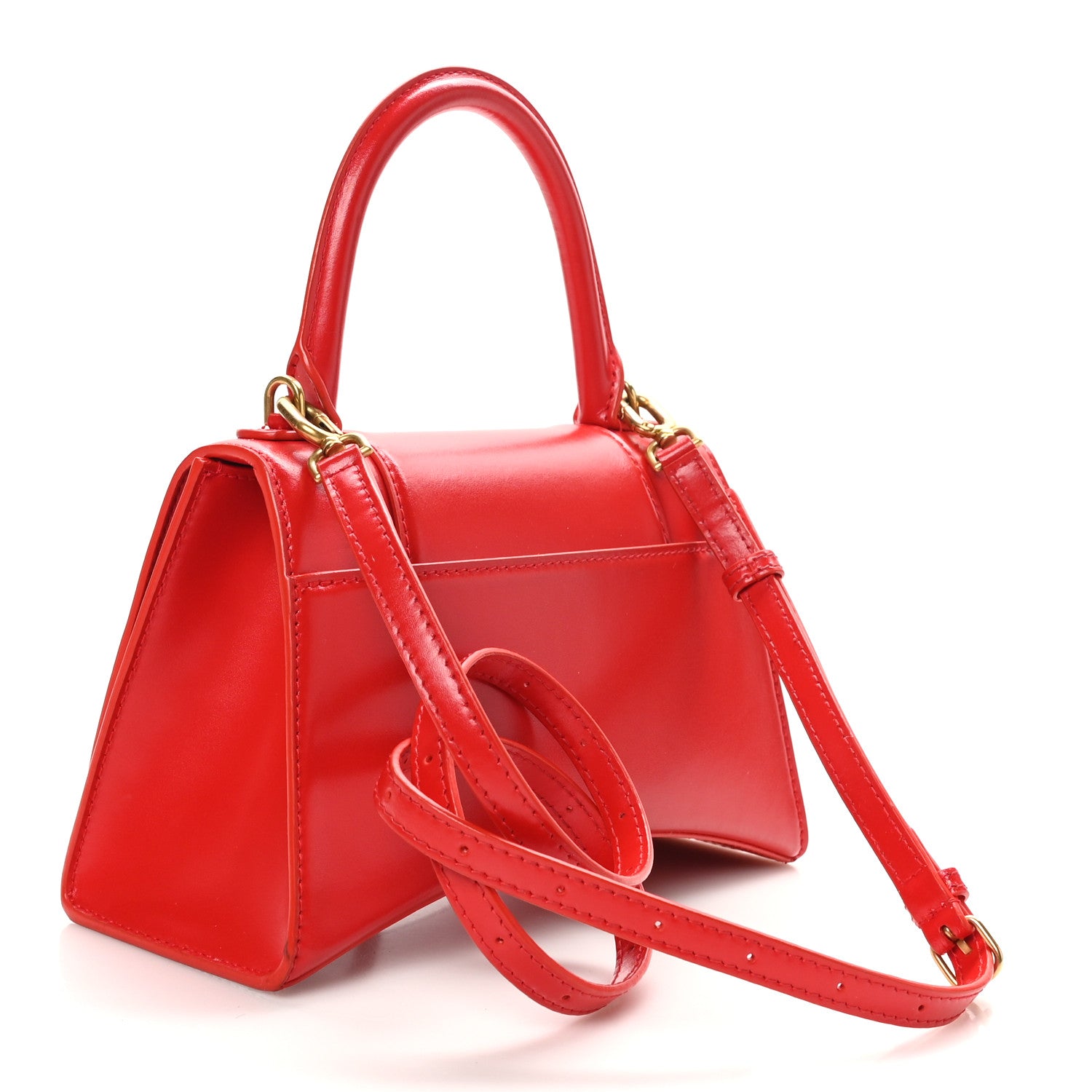 Shiny Box Calfskin Small Hourglass Top Handle Bag Bright Red