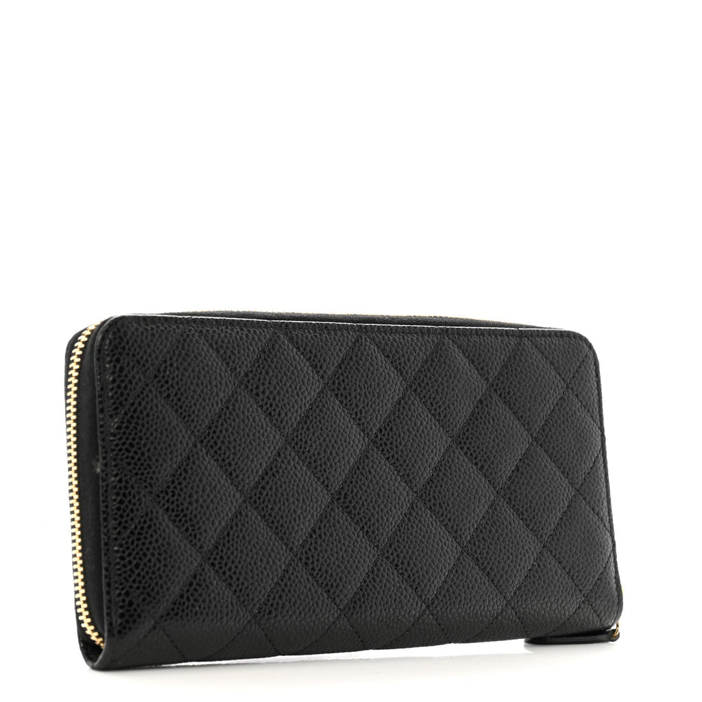 Caviar Quilted Large Gusset Zip Around Wallet Black