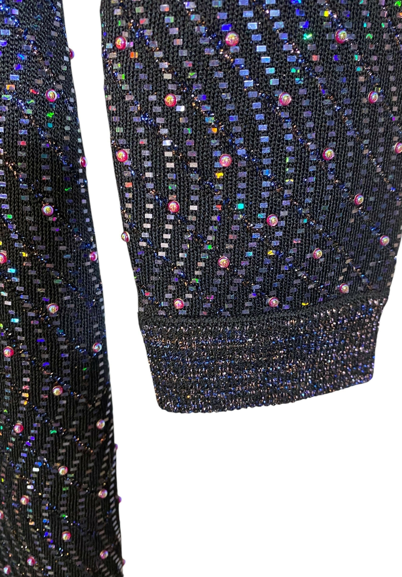 Stunning Chanel 21K Beaded Crystal Sequin Navy Black Iridescent Jumpsuit FR 36