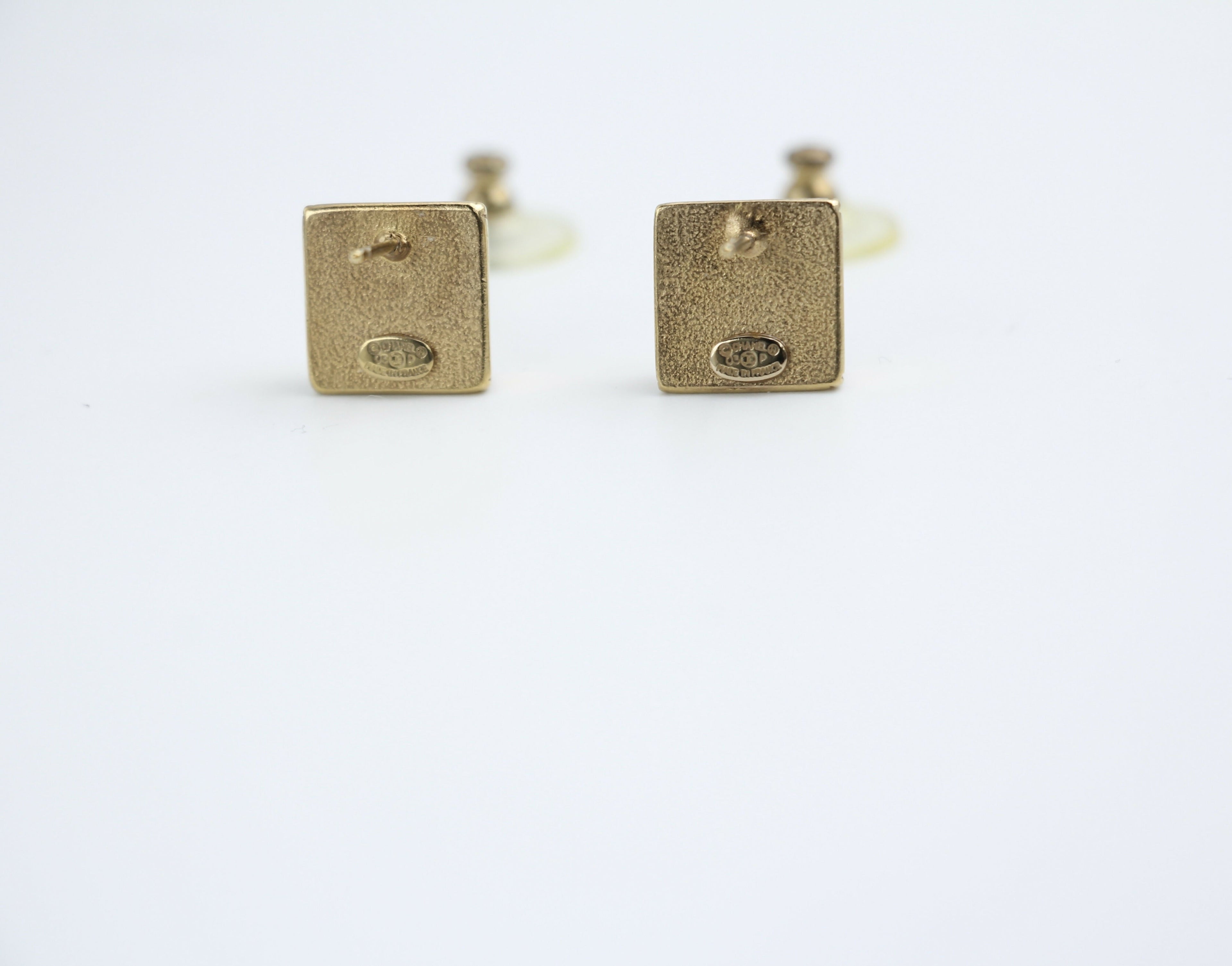 Chanel Vintage 03P Metal Square Black Stud Earrings