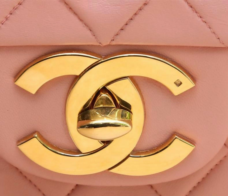 Chanel Vintage 90’s Barbie Pink Lambskin Maxi 24K Gold Hardware