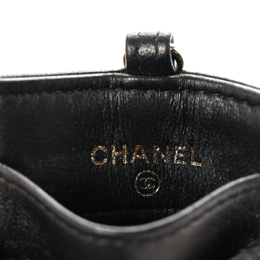 Lambskin Quilted  Holder On Chain Black